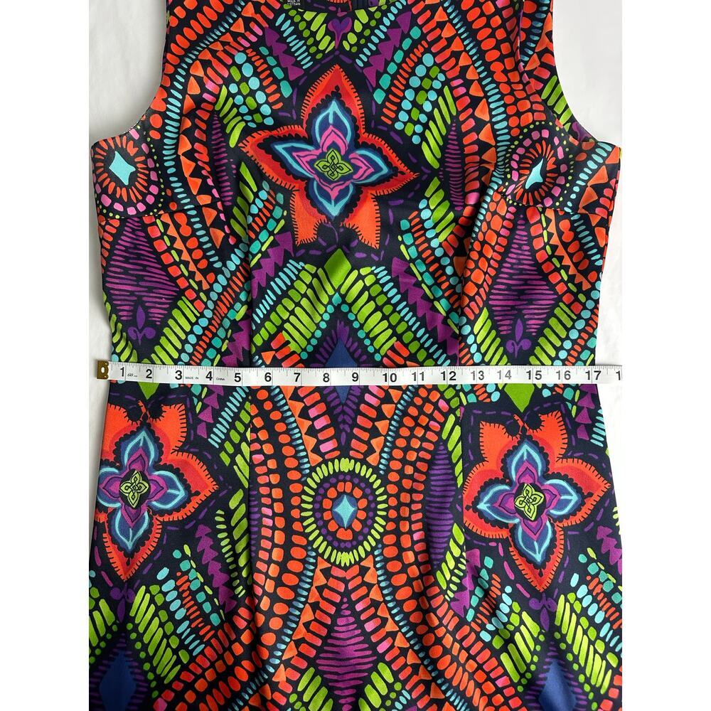 Y2K Vibrant Mosaic Sleeveless Sheath Dress Maximalist Mod 60s Psychedelic 12 L - Picture 9 of 11